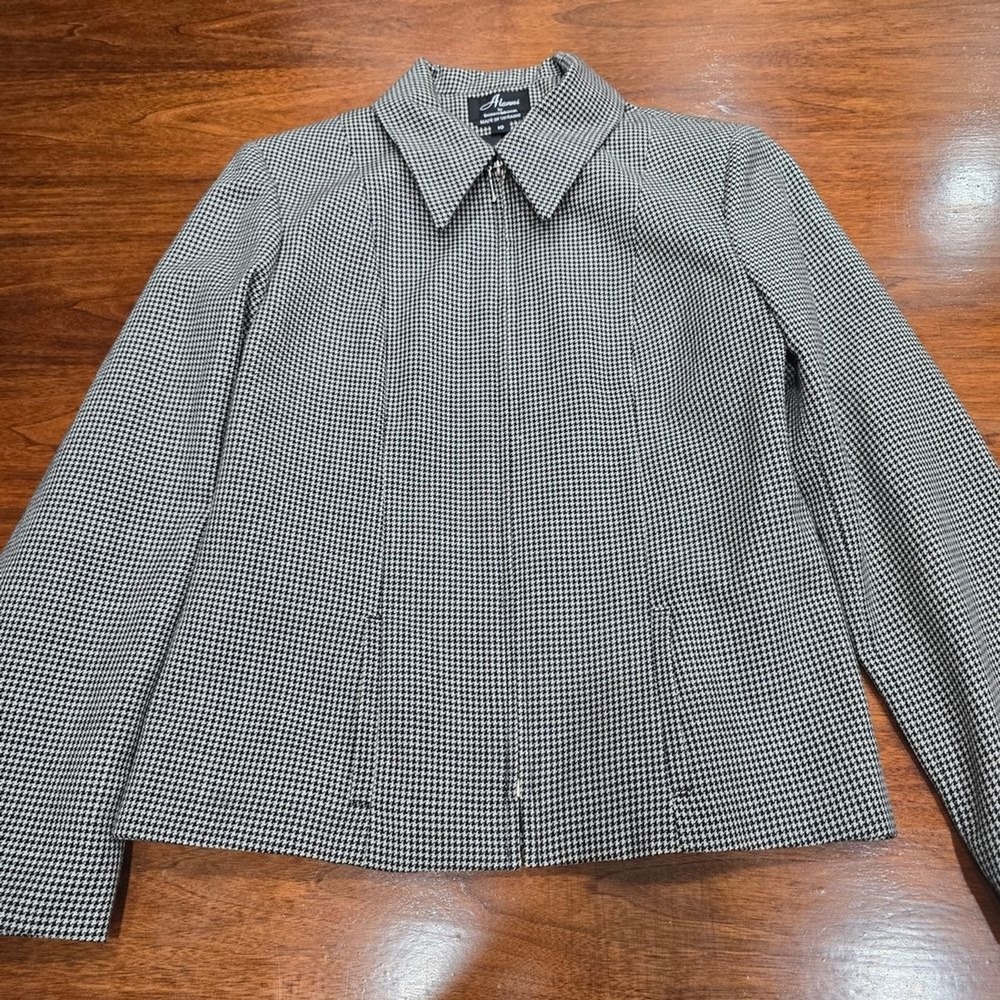 Alanni by Donnybrook Women's Houndstooth Wool Blazer‎ Jacket Black White Size 10